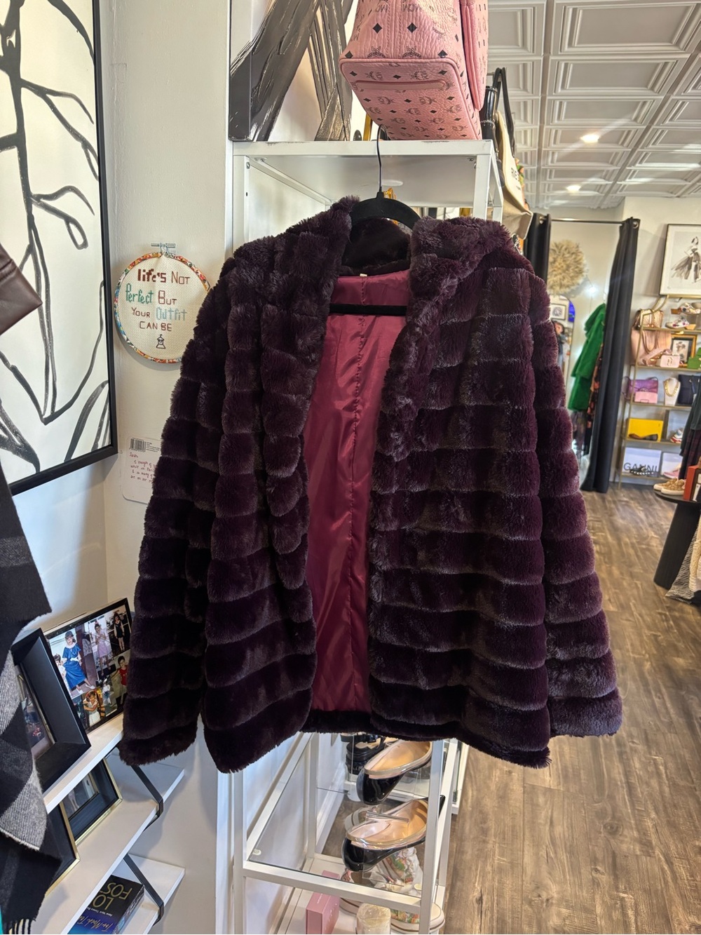 Plush Faux Fur Hooded Jacket - Deep Plum
